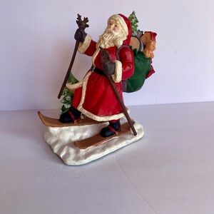 Festive Santa Claus Skiing Figurine Ceramic Vintage 1992 Santa’s Best